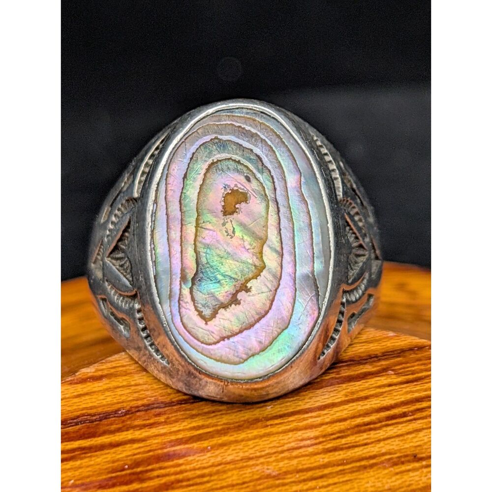 Sterling Silver 925 Abalone Ring • Size 10.5